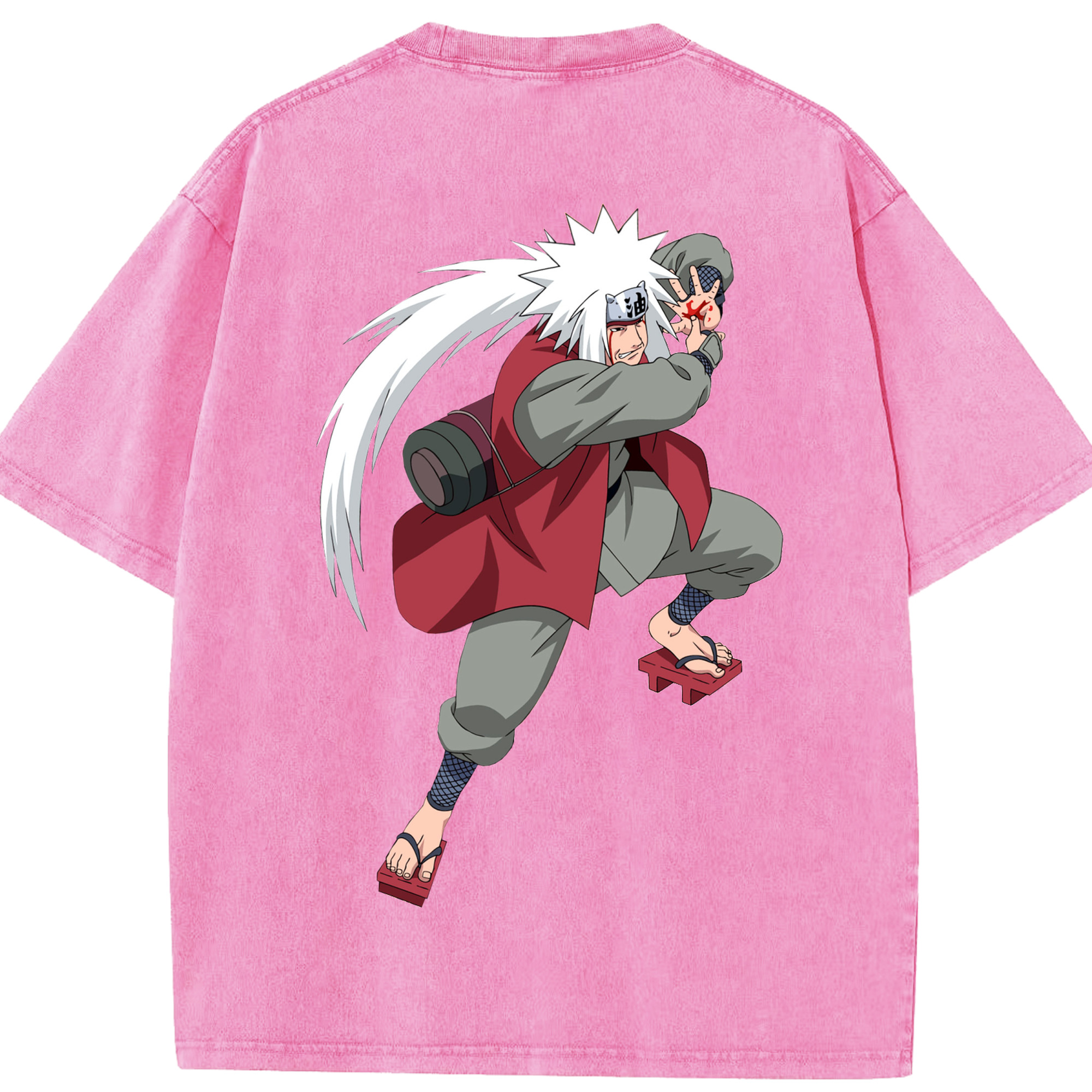 （画像用） NARUTO -ナルト- 自来也（じらいや） Jiraiya 綿100% ヴィンテージ風 半袖Tシャツ（背面プリント）